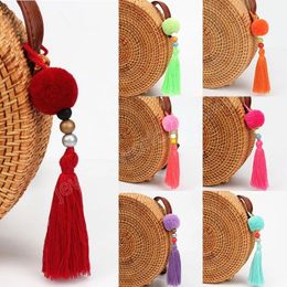 Bohemia Handmade PomPom Keychain With Tassel For Women Bag Purse Charms Trinket Keyrings Car Keychain Jewellery Accessories