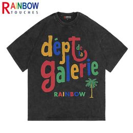 T Shirt Yang Dicuci Rainbowtouches T Shirt Anime Gambar Cetak Grafis Huruf Fashion High Street Pria Atasan Grafiti Uniseks Hip Hop 220610