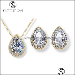 Earrings Necklace Jewelry Sets New Fashion 3A Cubic Zirconia Sier Teardrop Pendant For Women Trendy Eleg Dhiri