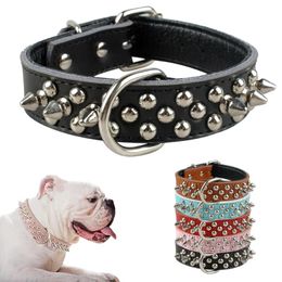 Dog Collars & Leashes Adjustable Leather Studded Rivet Collar Durable Spiked Necklace For Small Medium Dogs Pitbull Boxer Black S M LDog