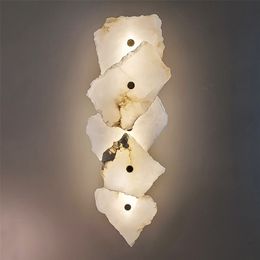 Natural Marble LED Wall Lamp Copper Luxury Novelty Lighting Sconce For Bedroom Living Dining Room Wall Decor Modern Art Design 220801