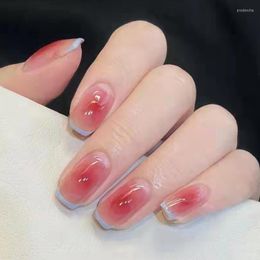 False Nails 24PCS Short Press On Red Halos Staining Sweet Style Full Coverage Finished Piece Artificial NIN668 Prud22