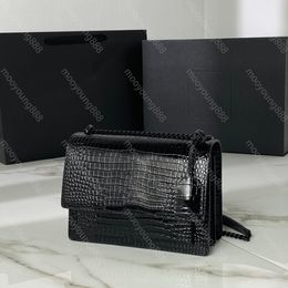 12A Upgrade Mirror Quality Luxurys Designer-Damentasche 22 cm Mittelgroß Echtleder Alligator Flap Geldbörse Sunset Handtasche Umhängetasche Schwarz Schulter Goldkette Box Taschen