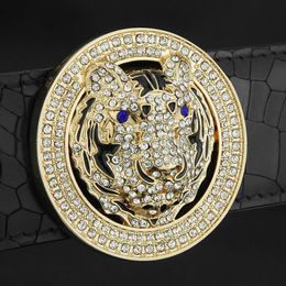 Belts Tiger Buckle High Quality Designer Belt Men Rhinestone Personality 3.8cm Wide Black Crocodile Grain Ceinture HommeBelts BeltsBelts