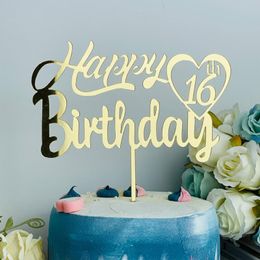 Other Festive & Party Supplies Personalized Happy Birthday Cake Topper Custom Age 16 20 30 50 Acrylic Golden DecorationOther