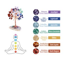 Natural Crystal Seven Color Chakra Gravel Arts Tree Copper Wire Quartz Ornament Decoration for Home