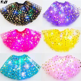 Skirts Toddler Kids Girls LED Light Up Tutu Skirt Satin Fluffy Performance Metallic Polka Dot Sequins Princess Ballet Dance Tulle DressSkirt