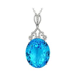 Pendant Necklaces Fashion Highend Large Naked Stone Sky Blue Topaz Necklace 18K White Gold Plated Female Colour Gemstone Exquisite Hj Dhkgn