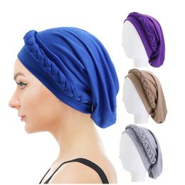 Ethnic Clothing Spring 2022 Muslim Fashion Girl Side Big Braids Monochrome Turban Hat Milk Silk Practical Wholesale