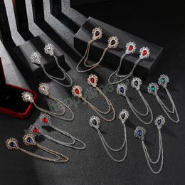 Korean Fashion Crystal Rhinestones Brooch Tassel Chain Lapel Pin Suit Shirt Collar Wedding Party Brooches Jewelry Gifts
