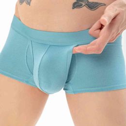 Sexy Men Open Front Underwear Boxers Shorts Penis Pouch Soft Panties Cuecas calzoncillos hombre Underpants male shorts G220419