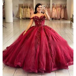 New Arrival Charming Wine Princess Ball Gown Quinceanera Dresses One Shoulder Crystal Sweet 16 Party Vestidos 15 Robe De Soiree