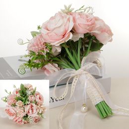 Artificial Bridal Bouquet Bride Wedding Flowers Ribbon & Hemp rope Handle Buque De Noiva 3 Colours W7979