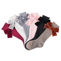 Children Baby Socks Knitted Cotton Knee-length Kids Knee High Toddler Girls Cute Bow L220716