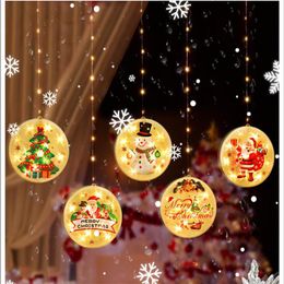 Strings Warm White Christmas Window Sucker Lamp Bell Elk Xmas Tree Snowflake Sign Hanging Light Battery Powered Decoration LightLED LED