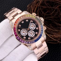Luxury Mens Automatic Mechanical Watches 40mm Full Stainless steel Rainbow Diamond Bezel Wristwatches Swimming Watch for men super Luminous