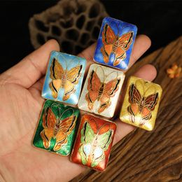 Cloisonne Vintage Large Rectangle Butterfly Beads Charms for Jewelry Making DIY Long Necklace Sweater chain Pendant Enamel Accessories