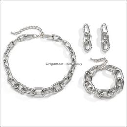 Bracelet Earrings Necklace Jewellery Sets Hip-Hop Style Cross Chains Necklaces Bracelet Ccb Thick Chain Claviclechain Punk Simple Fashion R