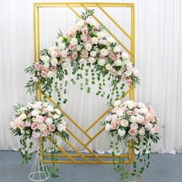 Creative Wedding Backdrop Decoration Wrought Iron Geometric Square Frame Party Stage Background Stand White and Gold