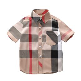 Jungen Designer Kleidung T-shirts Großhandel Baumwolle Patchwork Plaid Revers Kurzarm T-shirt Baby Sommer Kinder Säugling Match Farbe Halbe Hülse PSK132