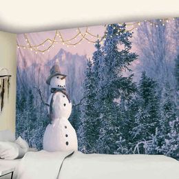 Christmas Snowman Illustration Carpet Wall Hanging Cute Kawaii Holiday Gift Living Room Bedroom Home Decor J220804