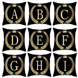 Pillow Case Fshion Black Gold Letter Peach Skin Pillowcase Sofa Cushion Cover Household Goods Home Textile Finished CasePillow