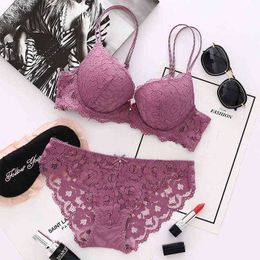 Sexy Lace Lingerie Set Woman Push Up Bras Beauty Back Embroidery Bra And Panty Set Comfortable Brassier Underwear L220727