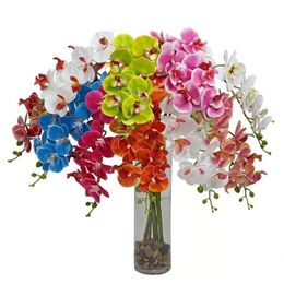 Decorative Flowers & Wreaths 8 Colours Latex 9 Heads 3D Printed Butterfly Orchid Home Decor Wedding Decoration Artificial Flower C0803X0