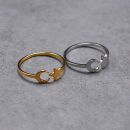 -Neues Design Gold Silber Color Star Mond Ring 2022 Modes Statement Verstellbares Edelstahl Charme Lady Girl Ring Schmuck Schmuck
