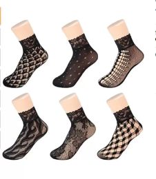 Lace Fishnet Ankle Socks Elastic High Dress Hollow Out Mesh Net Socks Tights Women Summer Sexy Hosiery Black