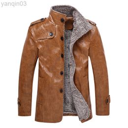 Plus Size New Leather Jacket Men Casual Fleece Warm Motorcycle Leather Jacket Men Slim Pu Leather Jacket L220801