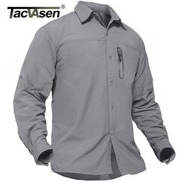 TACVASEN Summer Cargo Work Shirts Men Long Sleeve Lightweight Quick Dry Tactical Military Utility Shirts Zip Pockets Army Shirts 220401