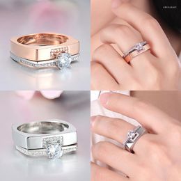Cluster Rings Luxury Female Silver & Rose Gold White Zircon Ring Set Crystal Bridal Wedding Jewelry Promise Engagement For Women Edwi22