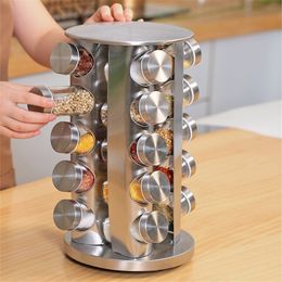 Stainless Steel Rotating Spice Jars Rack Condiment Bottles Storage Organiser Revolving Kitchen Container