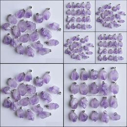 Charms Jewellery Findings Components Natural Stone Amethysts Irregar Shape Pendants For Necklace Making Drop Dhvpy