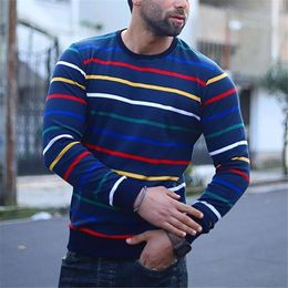 Men's T-Shirts Shirt Pack Brown Long Sleeve T For Men Men's Casual Warm Sweater Tops Color Stripe Print White Cotton TunicMen's