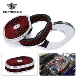 12"x2" Oval Air Cleaner Filter Assembly 5-1/8" Carb Neck w/ Flow-Thru Lid High Flow Chrome for GMC Chevy Ford Chryler Dodge PQY-AIT18