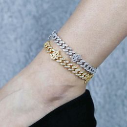 Anklets Iced Out Bling 5A Cubic Zirconia CZ US Dollar Sign Charm 10MM Cuban Chain Anklet Bracelet For Women Girl Hiphop Party Jewellery Marc22