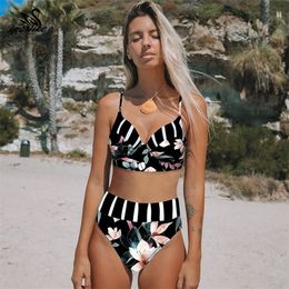 Sexy Printed Bikini Swimwear Women Swimsuit Brazilian Bikini Set Halter Top Beach wear Bathing Suits Biquini female T200114