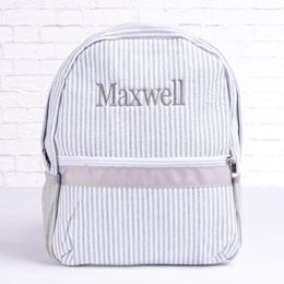 25pcs Lot Grey Large Seersucker School Bags GA warehouse 8 Colours Cotton Stripes Classic Backpack Soft Girl Personalised Backpacks Boy DOMIL106031