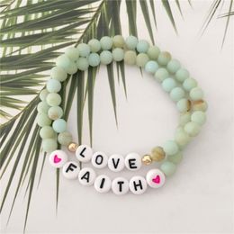girl beads UK - Beaded Strands Lovely Casual Coral Light Green Bead Strand With Dream Love Faith Letter Decorated Bracelet For Women Girl Daily Jewelry Inte