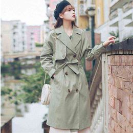 Women's Trench Coats Vintage Long-sleeve Coat Women Spring Autumn Mid-length Loose Double Breasted Belt Casual Windbreaker Outerwear Female T220809