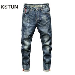 KSTUN Slim Fit Jeans Autumn and Winter Retro Blue Stretch Fashion Pockets Desinger Men Fashions Casaul Man Jeans Brand T200614