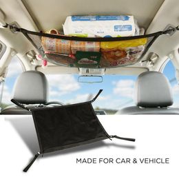 Car Organizer Universal Interior Ceiling Roof Storage Net Bag Zipper Mesh Sundries Pocket Travel Cargo Adjustable For Van SUVCar