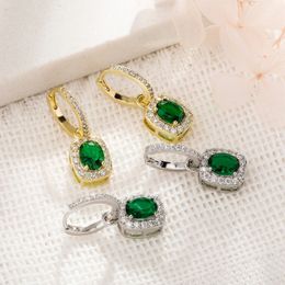 Emerald Dangle Earrings Cute/Romantic Girls Green/White Gemstones Earrings For Engagement Jewelry