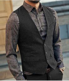 -Men's Terne Colet preto cinza lã de tweed cistas jaqueta slim fit como beckham empresarial groomman roupas para coletes de casamento 220602