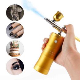 0.4mm Mini Air Compressor Kit Air-Brush Paint Spray Gun Airbrush For Nail Art Tattoo Craft Cake Nano Fog Mist Sprayer Skin Care 220505