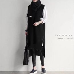 Korean INS wind sweater vest short front and back long vest skirt knitted V-neck thickened mid-length sweater skirt 201203