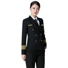 Women's Two Piece Pants Female Pilot Captain Uniform Airline Suit Woman Air Attendance El Sales Manager Professional Clothing Formal Costume