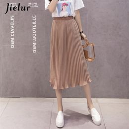 Jielur 6 Colours Korean Fashion Summer Skirt Female Chiffon High Waist Pleated Skirts Womens S-XL Harajuku Faldas Mujer 220317